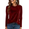 Women's Fashion Golden Velvet Solid Colour Round Neck Long Sleeve T-Shirt Top