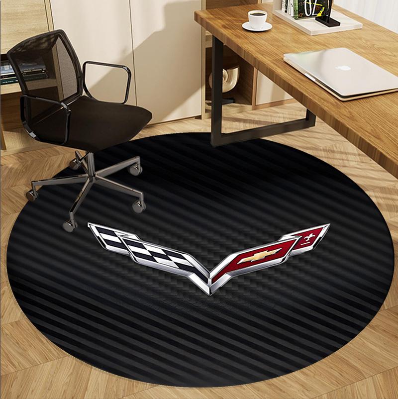 Chevrolet Corvette Pattern Round Rug, Indoor/Outdoor Mat, for Picnic, Gameroom, Bedroom, Office, Living Room, Home Decor Carpet, Birthday Gift