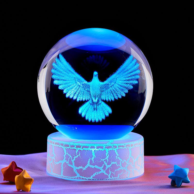 Colorful Wooden Base Crystal Ball Night Light - Creative Birthday Gift for Boys & Girls
