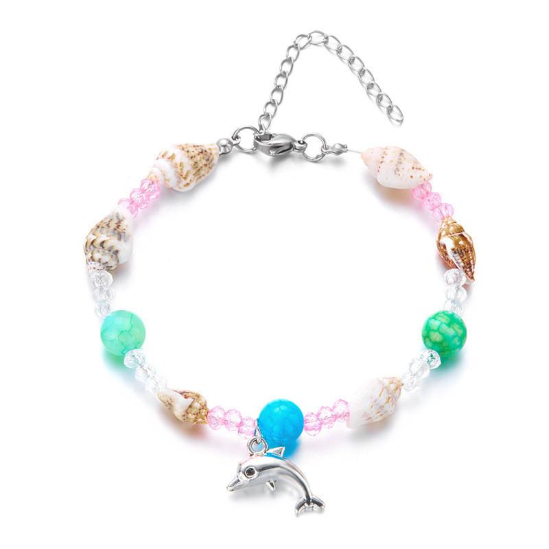 Shell Fish Tail Pendant Bracelets With Crystalline Beads For Women And Men