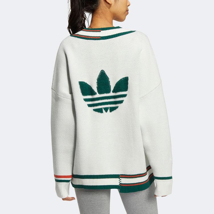 adidas Оригинальный сплайсированный пуловер с V-образным вырезом и вышитым логотипом бренда, женский трикотаж Han-Jade-White HS9521