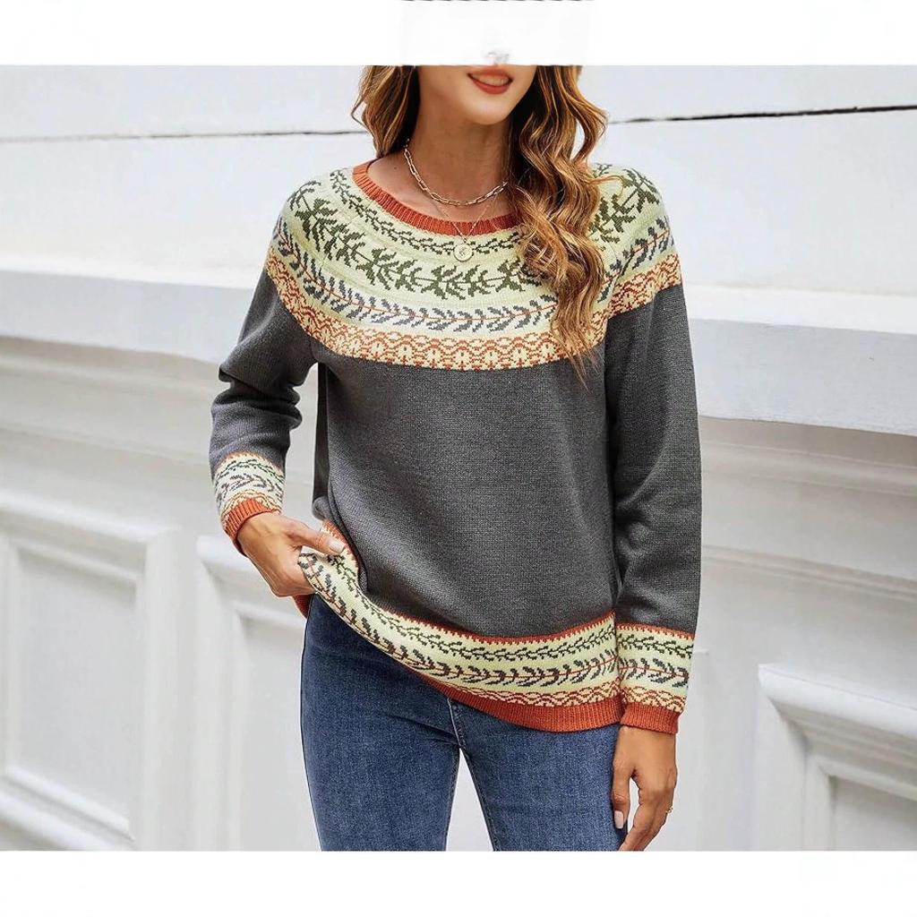 Women's Color Block Long Sleeve Knit Sweater