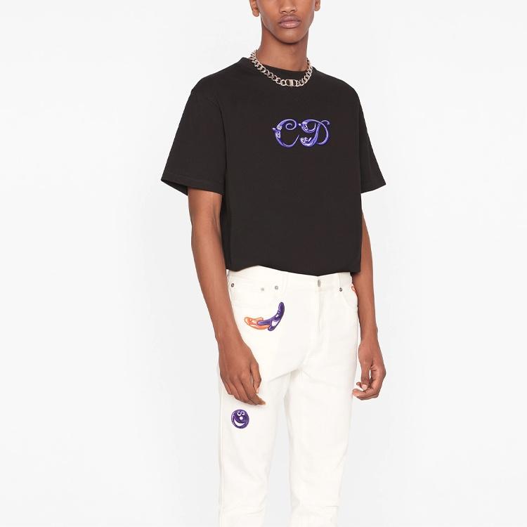 Men's DIOR x KENNY FW21 Crossover Loose Round Neck Short Sleeve Black 193J697A0677-C985