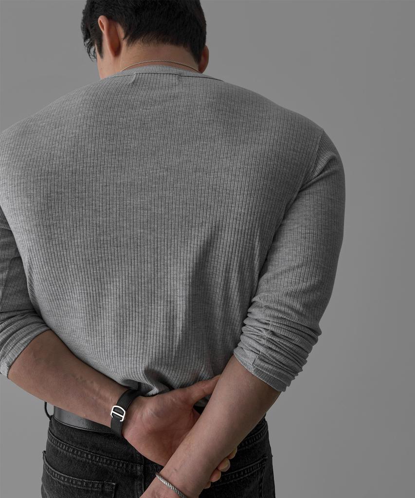 Baulopeulodeogteu Мягкая ребристая мужская футболка-henley с воротником-стойкой [Серый]