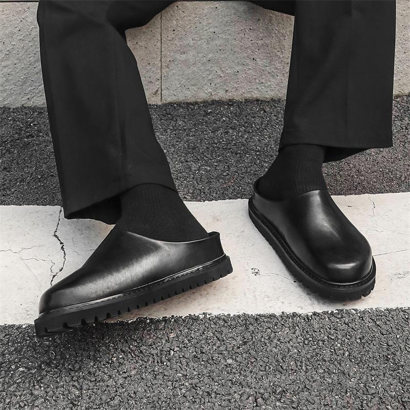 2025 новая мужская обувь для ленивых, простая кожаная обувь для ног, мужская универсальная черная повседневная обувь на одной педали 18887-J