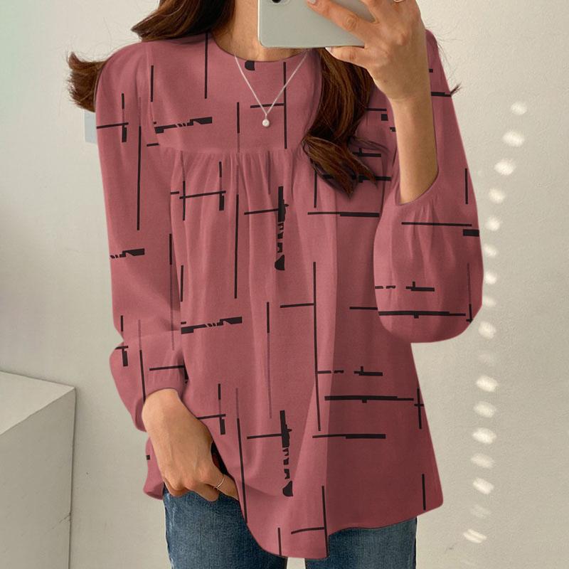 ZANZEA Женская повседневная блузка с круглым вырезом и длинным рукавом с принтом, топы