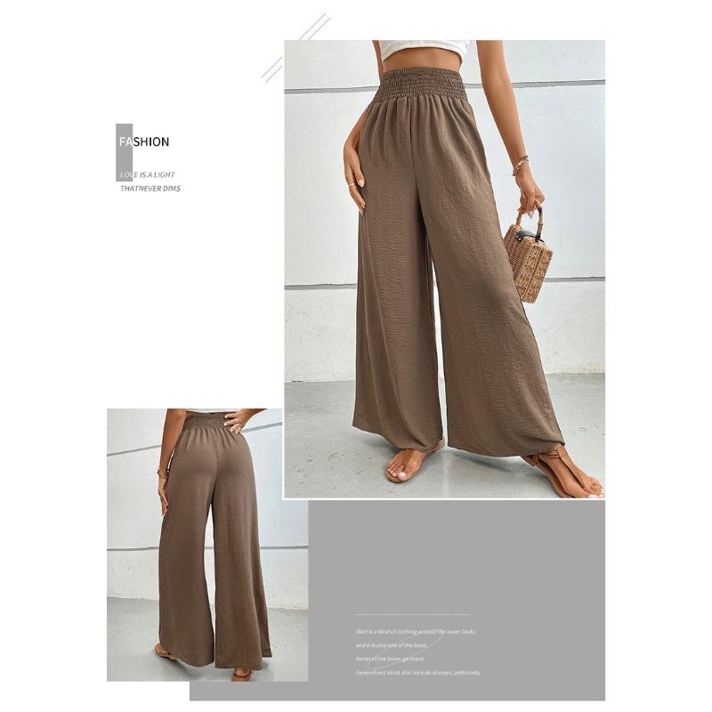 High-waist Casual Simple Solid Color Elastic Waist Loose Wide-leg Pants