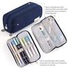 Large Capacity Pencil Case 3 Compartment Pouch Pen Bag for School Teen Girl Boy Men Women,Navy