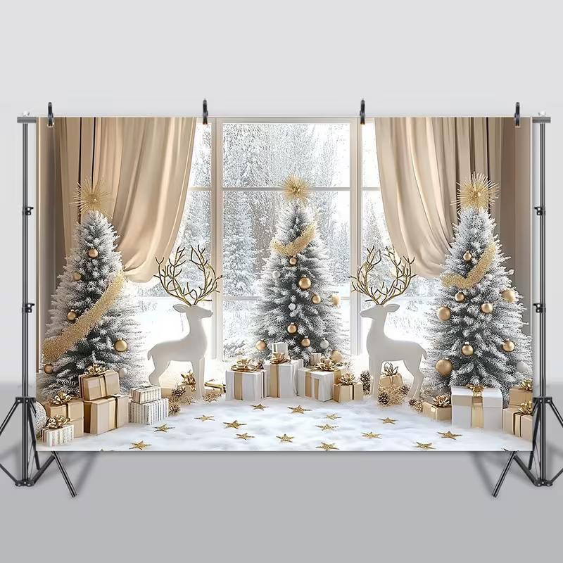 2D Window View Winter Scene Background for Family Photos