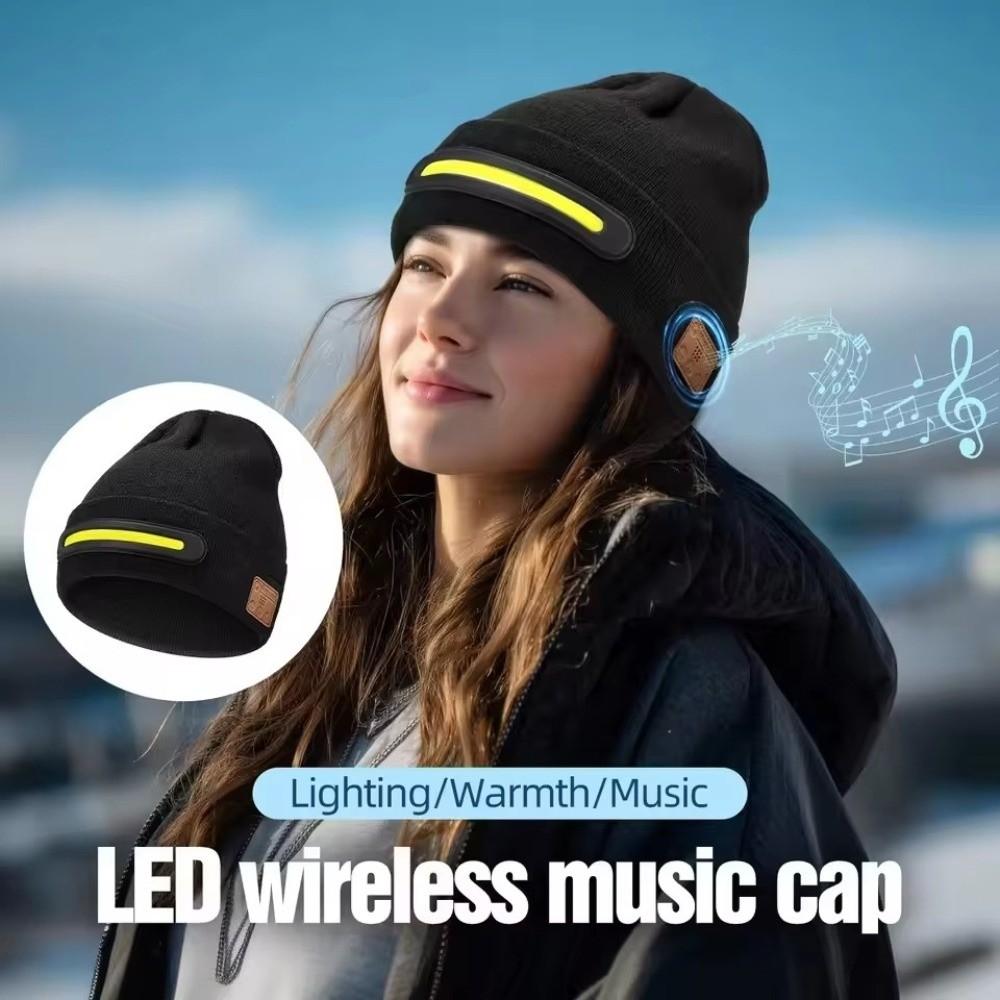 Светодиодная шапка-бини с Bluetooth, перезаряжаемая через USB, со встроенным динамиком и микрофоном, съемная, трехступенчатое освещение, вязаная шапка