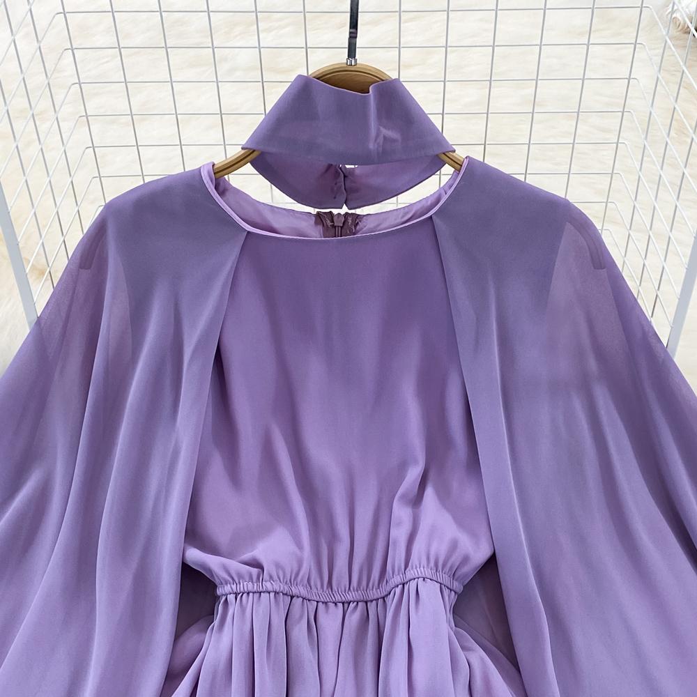 RUGOD Летнее легкое и знакомое стильное платье с круглым вырезом, рукавами в виде листьев лотоса, талией и тонким разрезом, платье трапециевидной формы, большое свободное платье