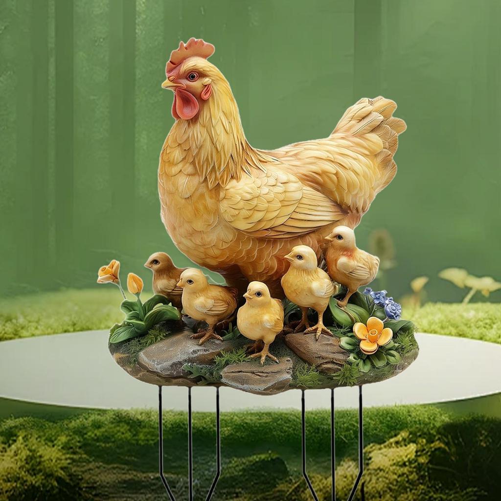 Garden Hen and Chicks Stake Yard Sign Ornament 2D Decorative Accessories for Walkway