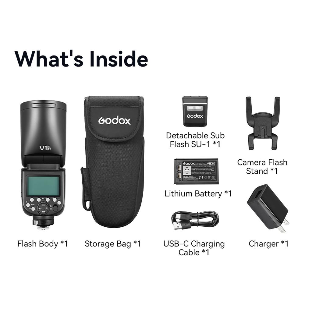 GODOX V1 PRO F 2.4G Wireless Camera Flash 1/8000s HSS 1.3s Recycle Time with M/TTL Flash Mode 10