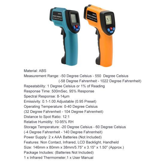 GM550 Infrared Thermometer LCD Backlight -50~550 Degrees Celsius Hand-held Non Contact Digital