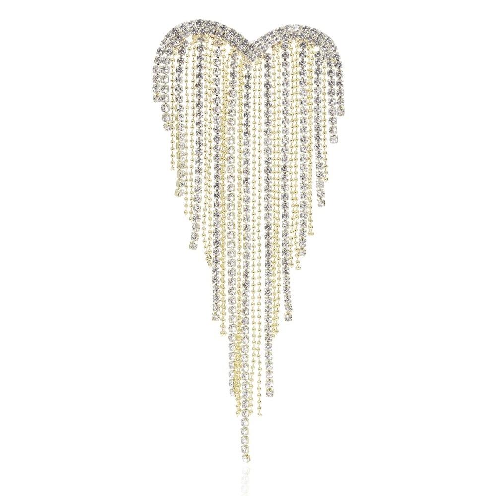 Shiny Rhinestone Heart Pin Trendy Casual Lapel Pins Exquisite Tassel Love Brooches Party