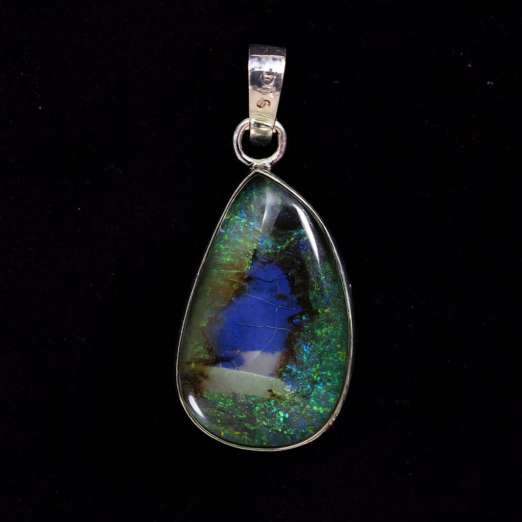 Certified Natural Aurora Opal 25.65 Ct 925 Sterling Silver Pendant best Gift