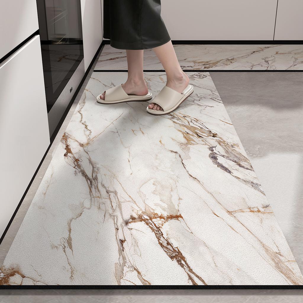Кухонный коврик Водонепроницаемые ПВХ напольные коврики Домашний декор Ковер с мраморным принтом Нескользящий кожаный коврик Противоусталостные Alfombras De Cocina