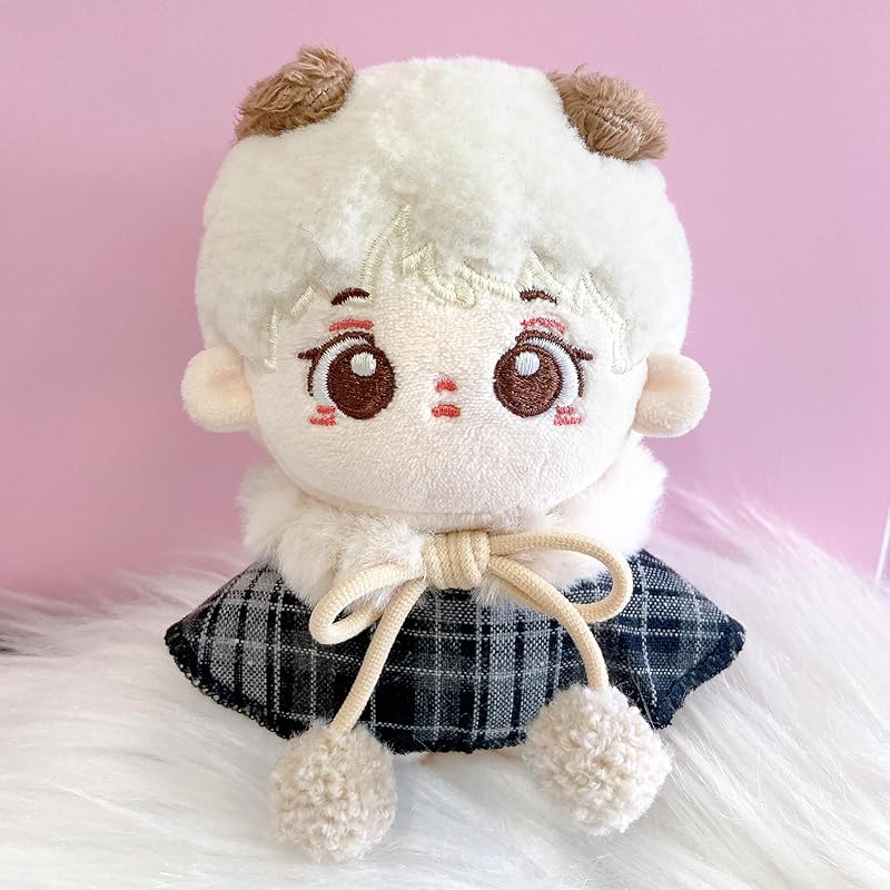 10cm Plush Clothes, Checkered Fur Cape, Black, Plush Clothes, Kigurumi Accessories, Otaku Activities, Doll Mascot, Kpopdoll Costume [Used]