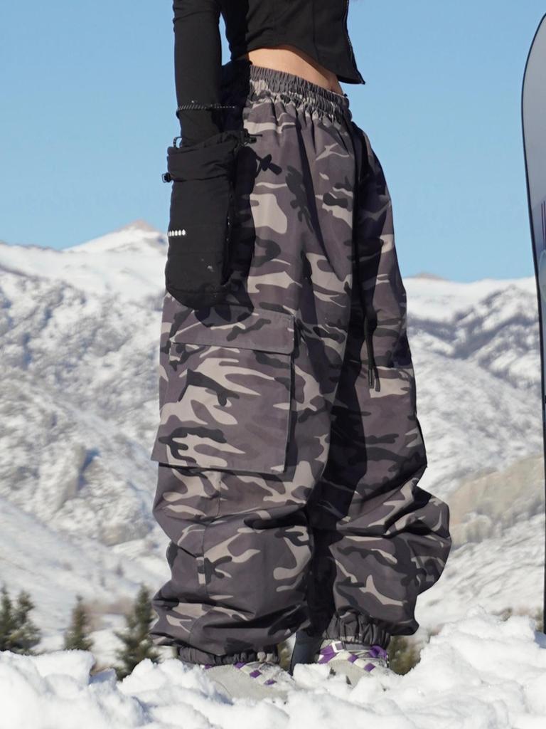 Унисекс Камуфляжные Лыжные Штаны: Ветрозащитная, водонепроницаемая, плотная, на флисовой подкладке, в американском стиле, экипировка для сноуборда.