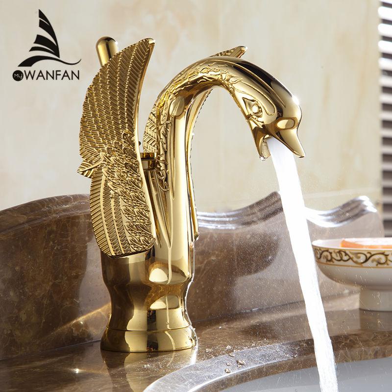 Basin Faucets Design Swan Faucet Gold and White Plated Wash Basin Faucet Hotel Luxury Copper Gold Mixer Taps Hot and Cold Taps