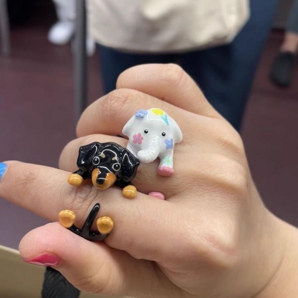Капающее масло Кольцо Слон Ювелирные аксессуары Забавная пряжка на палец Мультяшное кольцо Такса Подарок