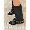 Sheepskin Version Leather Chain High Heel Medium Boots Long Johns Tube Boots Women's Thin Knight Boots Thick Heel Boots
