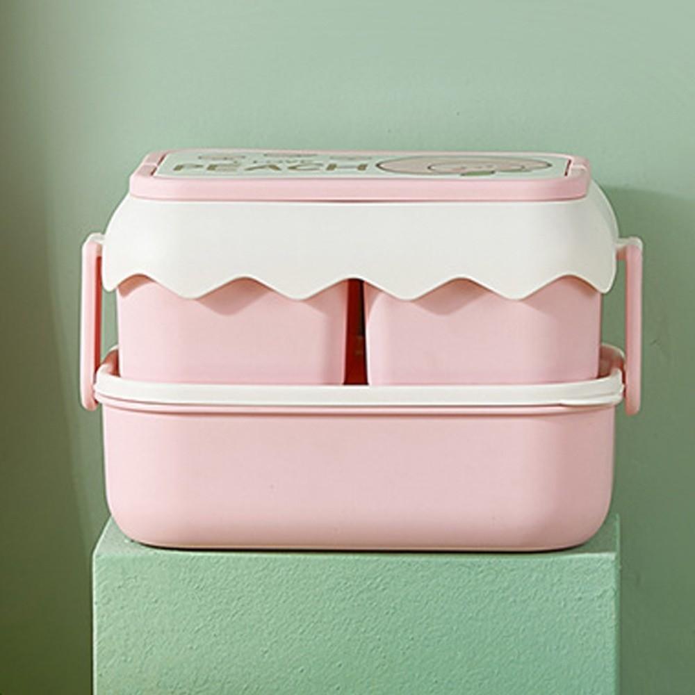 Двухслойный мультяшный ланч-бокс, ударопрочный, с рисунком фруктов, пластиковый, большой емкости, с отделением, для микроволновой печи