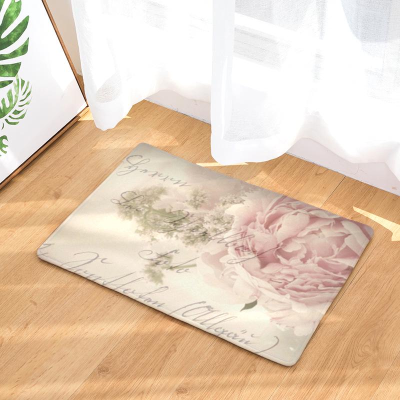 Flowers Pink Rose Hallway Mats Scenic Print Bedroom Living Room Floor Rugs Anti-Slip Kitchen Bathroom Square Carpet Decoration