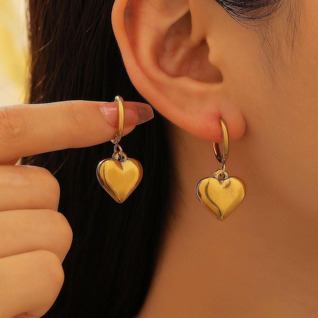 Изысканная Мода Универсальные Минималистичные Геометрические Серьги-Подвески Овальной Формы в Виде Сердца из Нержавеющей Стали для Женщин