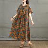 DIMANAF 2025 Summer Women Plus Size Dress Floral Dress Linen Basic Casual Elegant Loose Vintage Dress Maxi