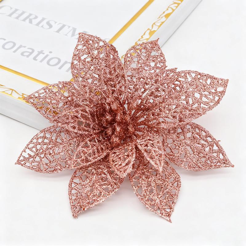 5Pcs Glitter Artificial Flowers 8-15cm Christmas Tree Decorations Home Holiday Ornaments Gift