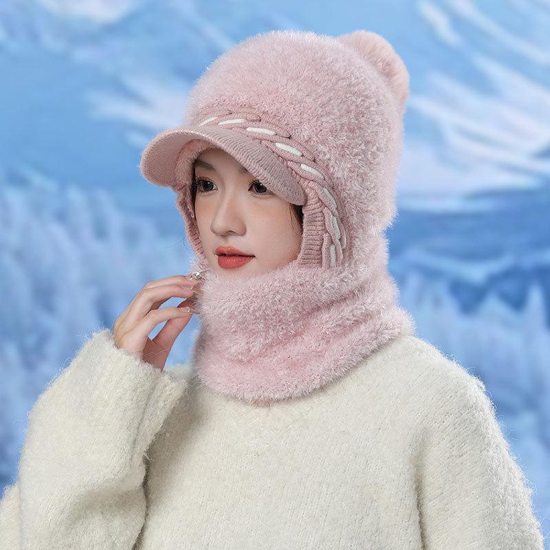 Флисовая Утепленная Вязаная Термошапка Женская Шерстяная Шапка Уличная Ветрозащитная Защита Шеи Цельная Шапка