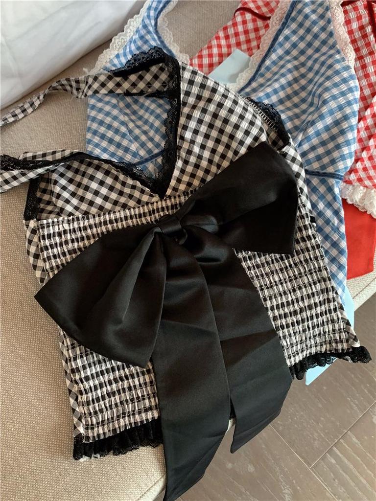 Чистый и Сексуальный Красный Клетчатый Кружевной Топ-Холтер - Женская Летняя Майка