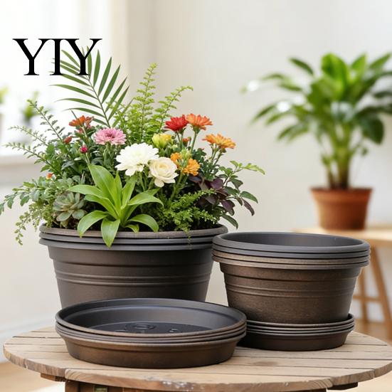Современные смоляные кашпо Горшок для луковичных растений с поддоном, 10 дюймов 13 в ширину Цветочный горшок Универсальные горшки для балкона Дренажные отверстия, Для помещений и улицы