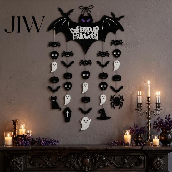 Indoor Party Decorations Happy Halloween Bat Hanging Door Sign, Spooky Skull Spider Paper Seasonal Event Accessories Ornament, Large Wall Hanger