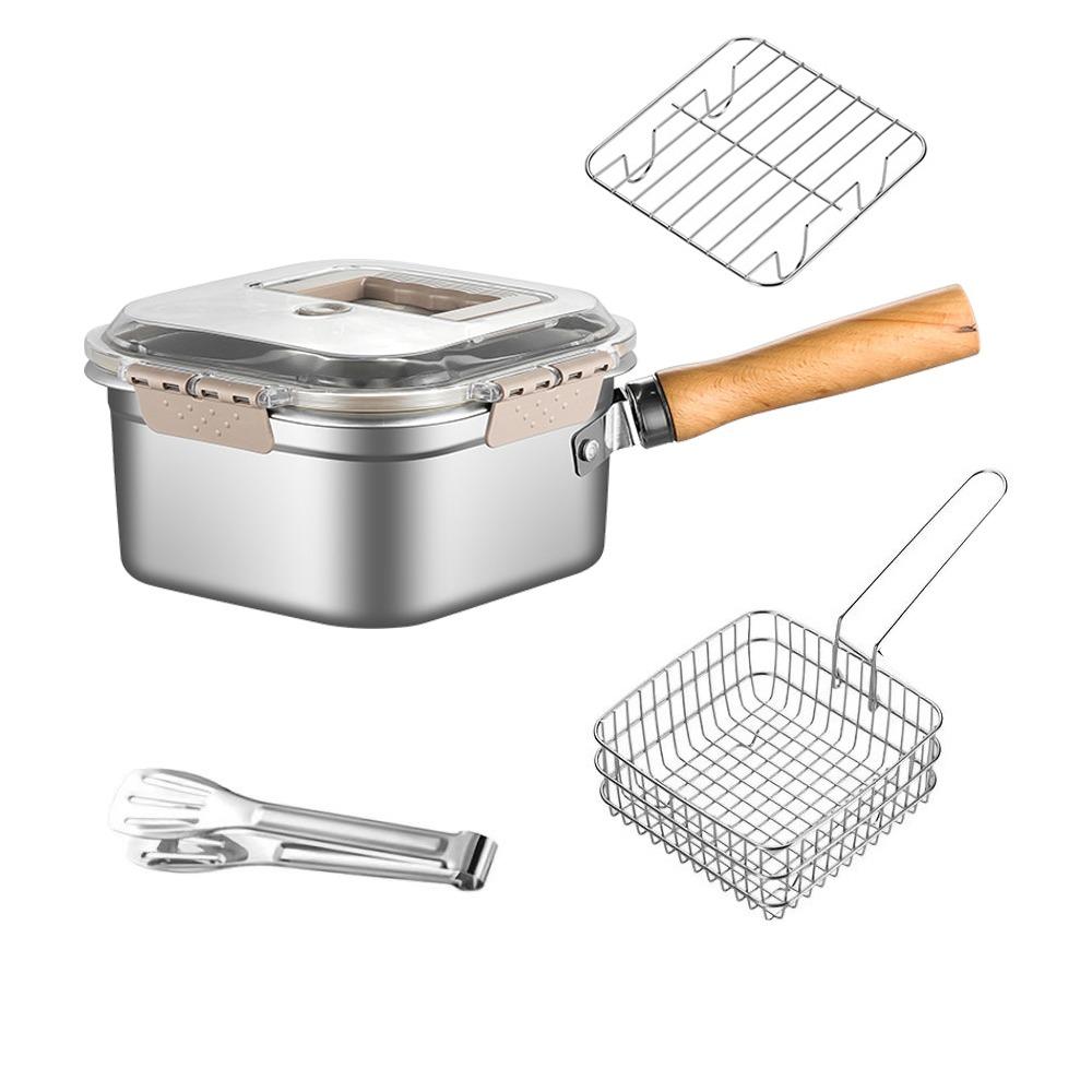 Nonstick Deep Fryer Pot Detachable Handle Camp Food Container Portable French Fries Holder  Outdoor