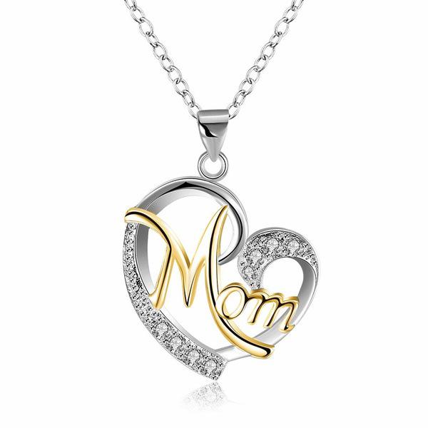 Women'S Necklace (Including Chain) Mom Color Separation Heart-Shaped Diamond, Mother'S Day Gift