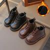 2026 осень и зима новые бархатные ботинки Мартин детские короткие ботинки детские нескользящие кожаные ботинки мальчики британские хлопковые туфли