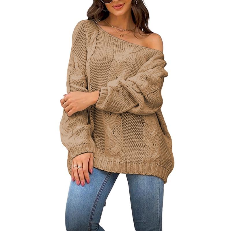 Женский осенне-зимний свитер большого размера с круглым вырезом и свободной вязкой