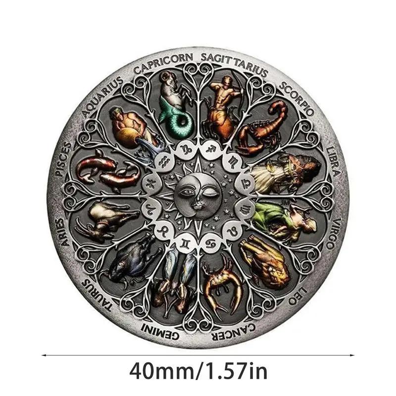 Серебряная монета «Двенадцать созвездий», Тувалу, старинная серебряная монета с высоким рельефом, красочные сувенирные монеты, коллекционная подарочная монета