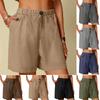 Женские летние модные свободные однотонные повседневные шорты из хлопка и льна на пуговицах