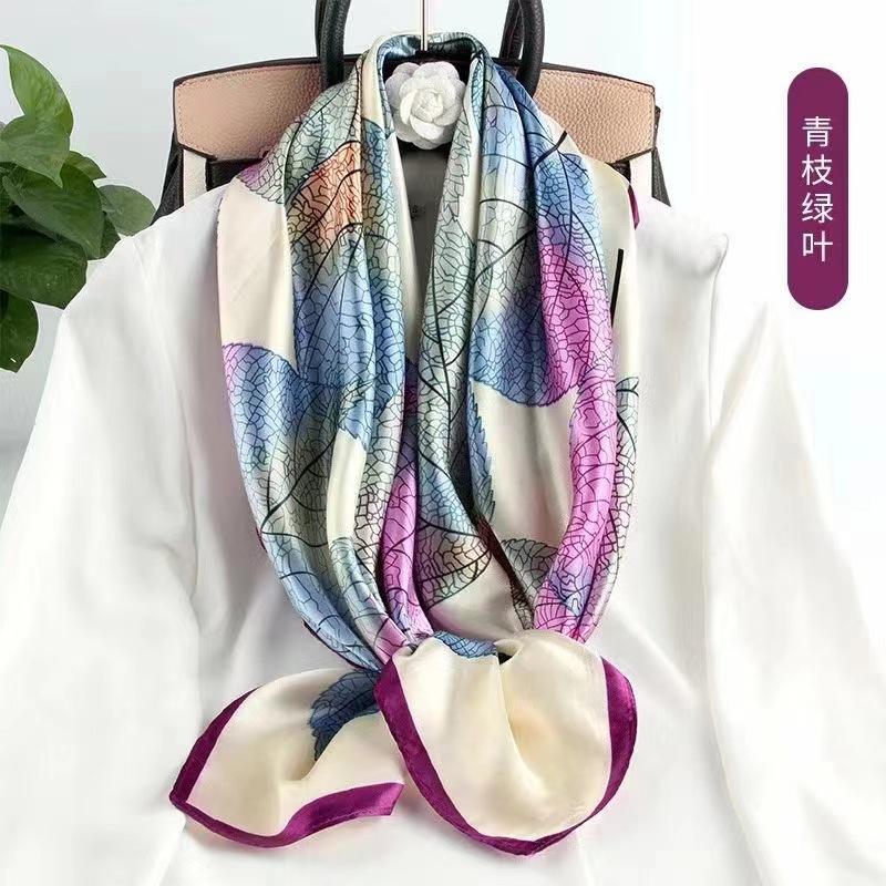 Весна/лето Новый женский шелковый шарф 90 * 90 см Имитация шелкового твила квадратный шарф Модный принт большой квадратный шарф профессиональный шарф