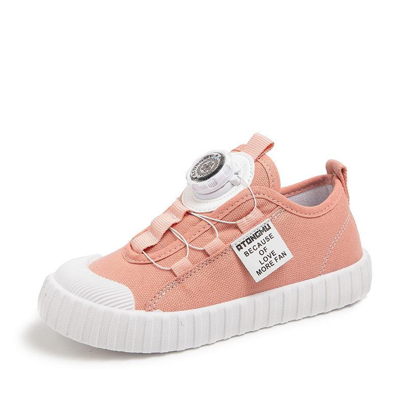 Children's Canvas Shoes Girls Spring and Autumn Versatile Casual Shoes Students Rotating Buckle Breathable White Performance Shoes Little Boy