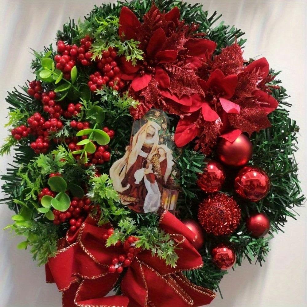 1 шт. Классический имитационный деревянный цветочный венок, декоративная подвеска на дверь, 12 дюймов, рождественский венок - идеально подходит для входной двери и домашнего декора