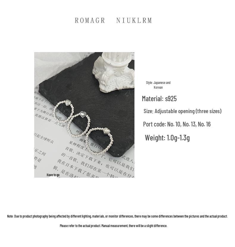 Кольцо-резинка из стерлингового серебра S925 в корейском стиле с открытым сердцем для женщин – Простое, универсальное и элегантное студенческое украшение