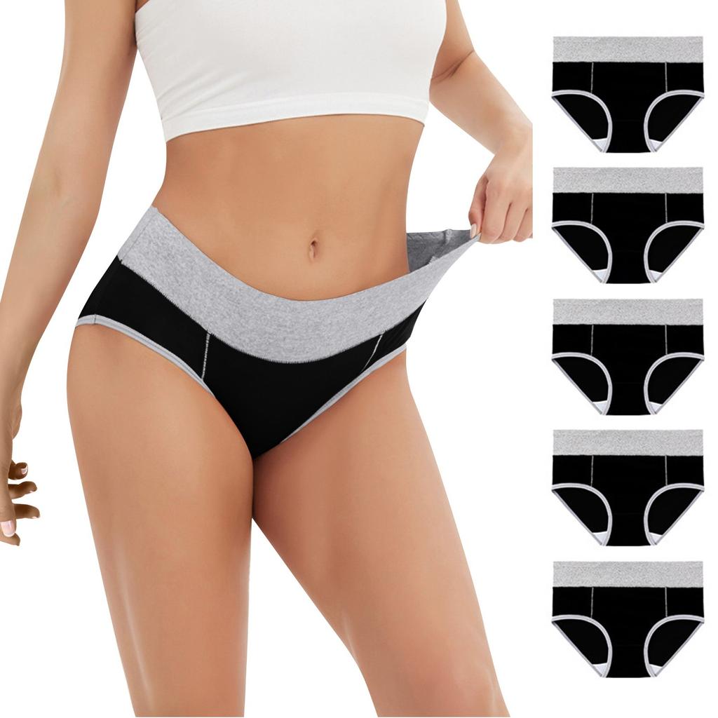 5PC Women's Large Color Cotton High Waist Pants With Raised Hips Underwear