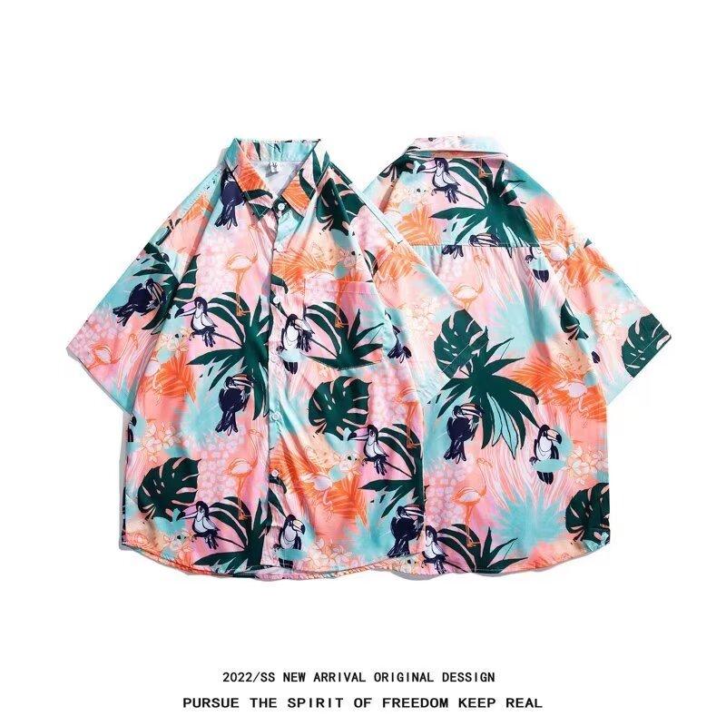 Мужская рубашка в стиле ретро, ​​мужской летний наряд, студенческий свободный крой, нишевый дизайн, повседневный мужской топ, верхняя одежда, пляжный топ