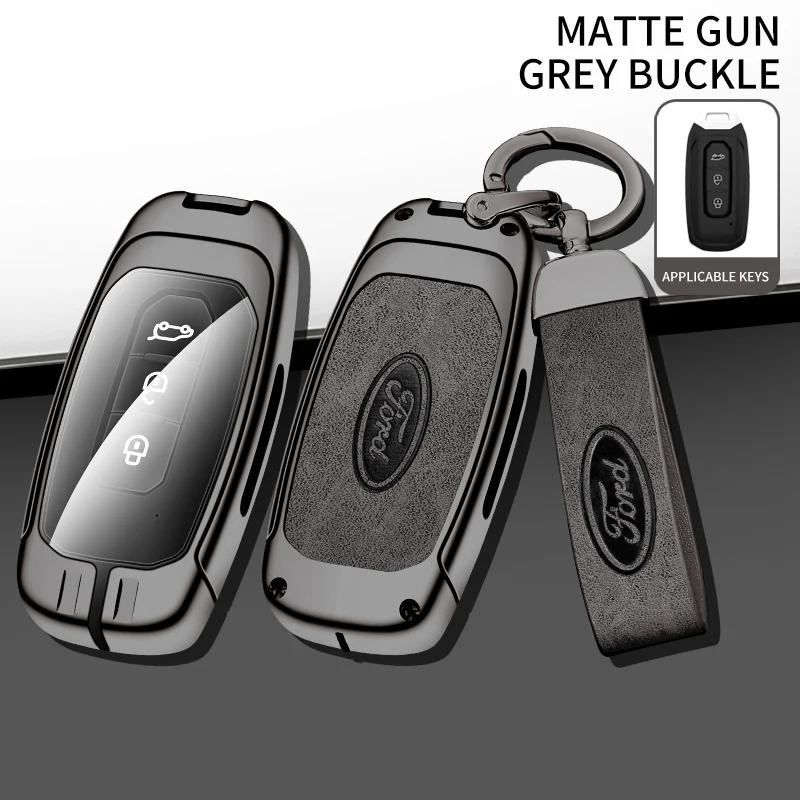 Car Sticker 2026 Ford Zinc Alloy Leather Car Remote Key Case Cover Holder 3 Buttons Key Shell For Ford Territory EV With Logo Ke