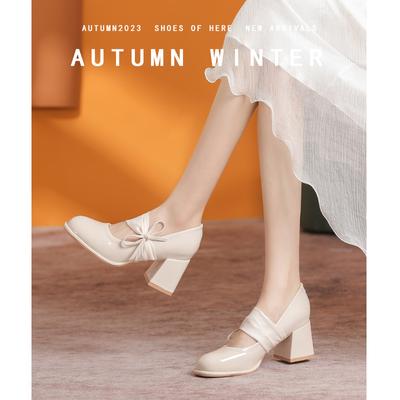 Туфли Мэри Джейн женские весенние темпераментные на высоком каблуке женские с круглым носком на толстом каблуке одинарные туфли женские рост и стройность