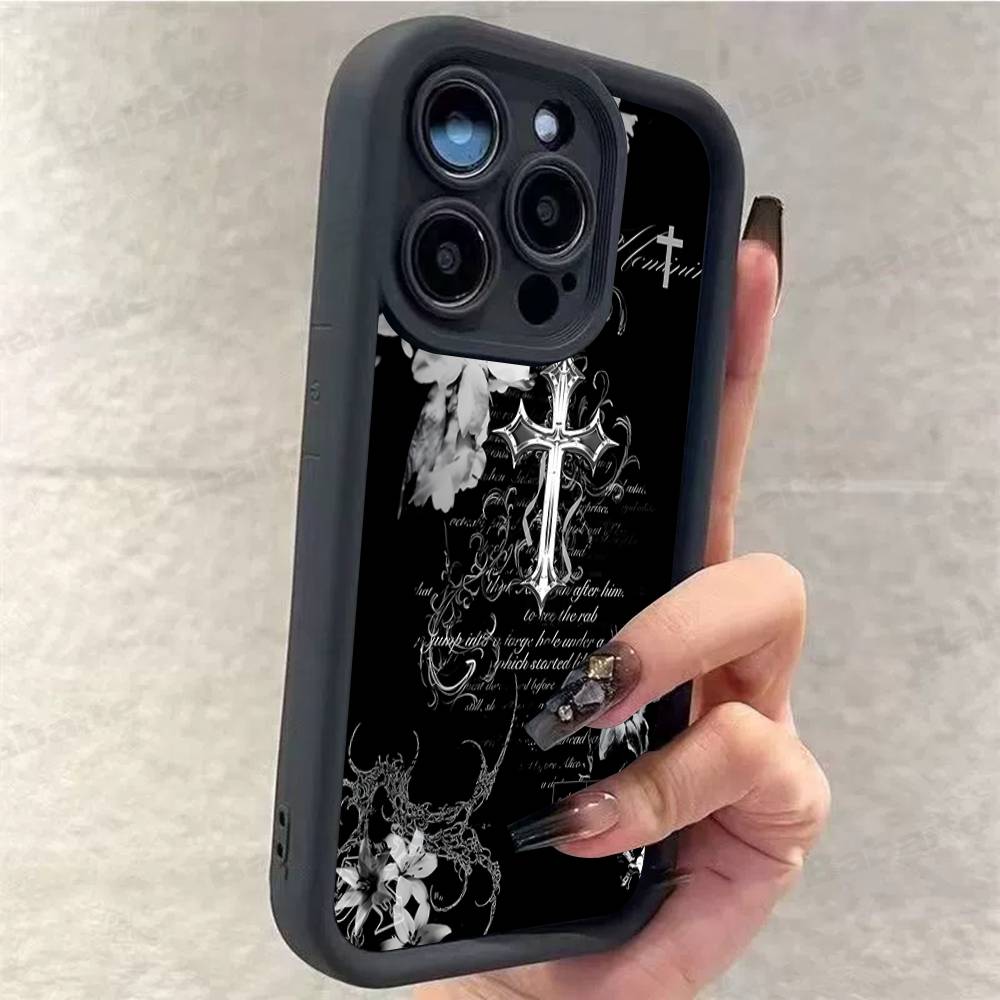 Готический Кибер-Сигил Крест Чехол для Телефона Для iPhone 17 16 15 14 13 12 11 Pro Max 16E Plus INS Мягкий Чехол